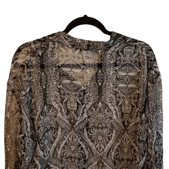 Michele Michelle Womens Sz PM White Black Geometric Long Sleeve Button Down Blou - Picture 5 of 9